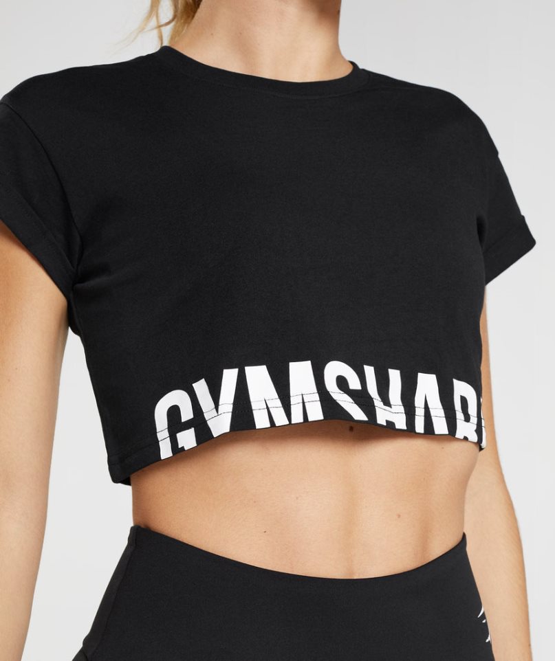 Przycięte Topy Gymshark Fraction Damskie Czarne | PL 086ANE